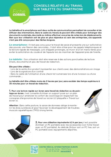 EMPLOYEURS : Travail sur tablette